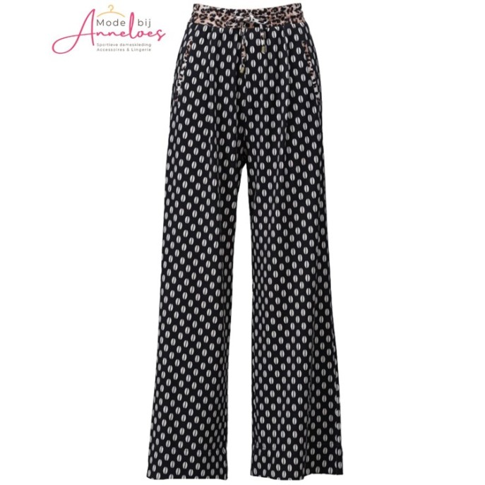 W K-Design Wijde broek B325 Zwart wit dessin W K-Design Wijde broek B325 Zwart wit dessin